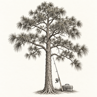 Longleaf pine with a fishing rod and tackle box